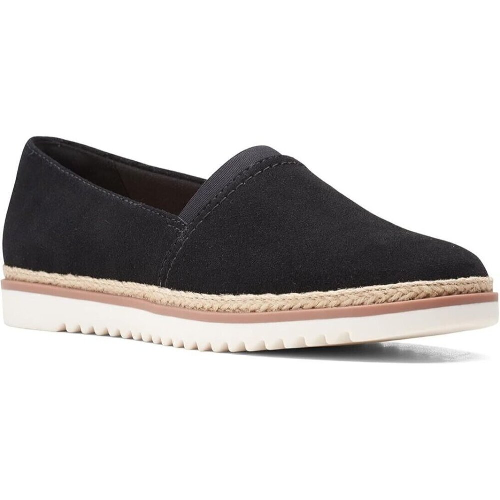 Clarks Collection Serena Paige Black Suede Espadrilles Flats US 6 M NEW